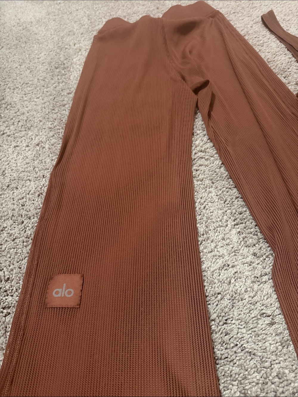 ALO Yoga Striped Mesh Tropical Nights Tank & Flare Pant in chestnut - Picture 8 of 10